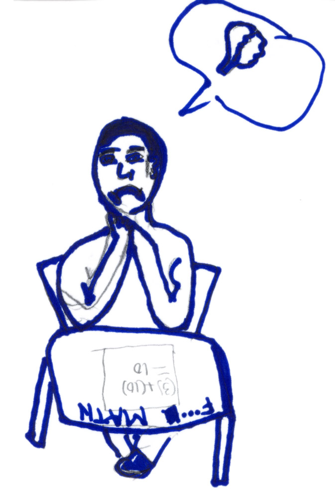 Another representative drawing: notice the boy's work shows an "F" on it.